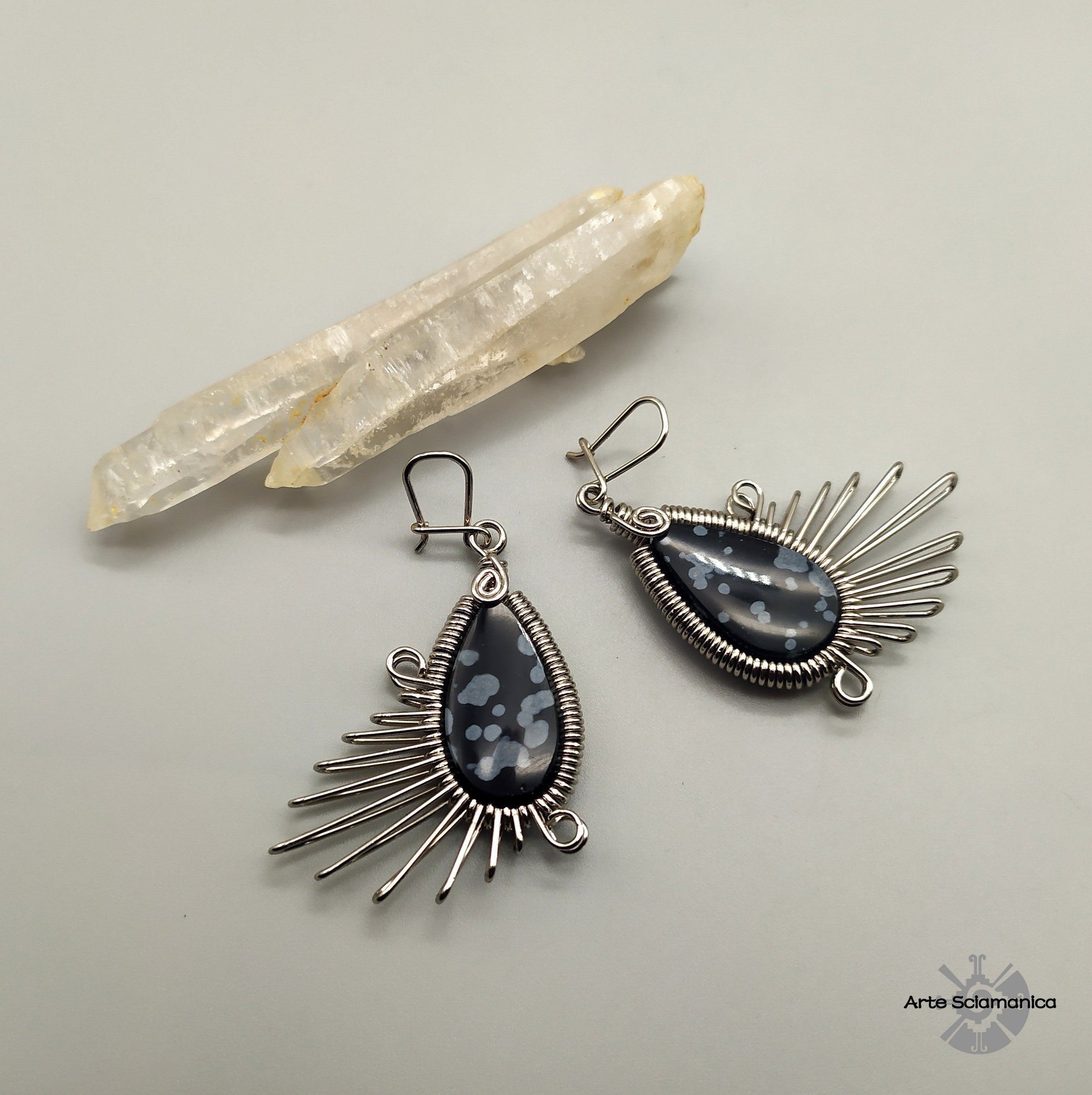 Orecchini con ossidiana fiocco di neve